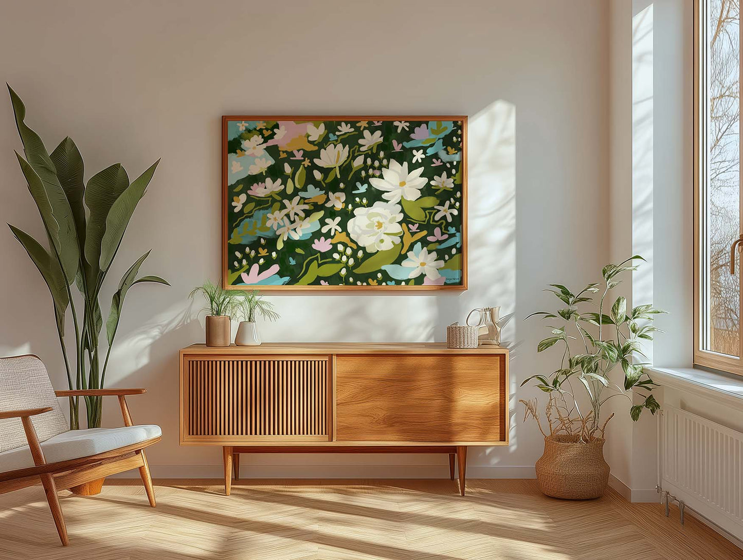Modern jasmine flower art print bringing garden charm indoors