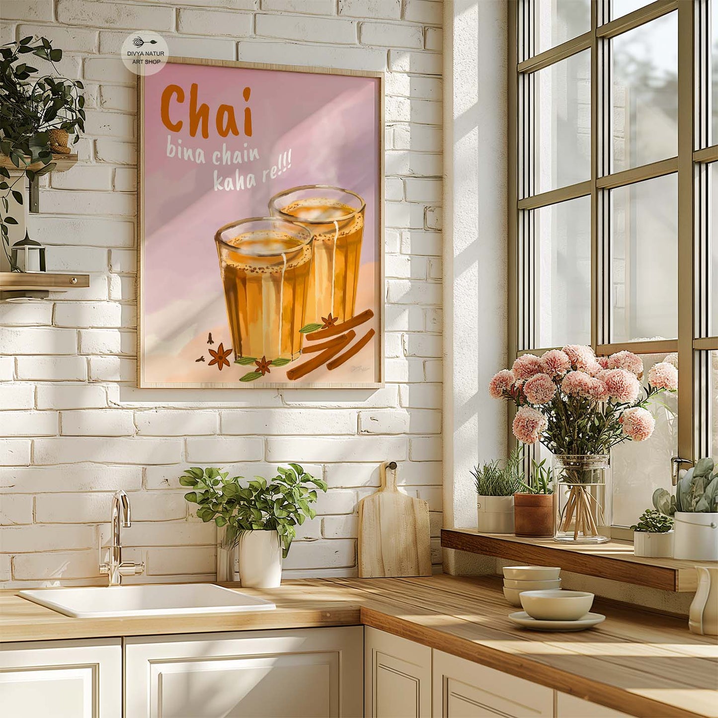 Funny chai quote wall art for chai lovers and Indian kitchen decoration.