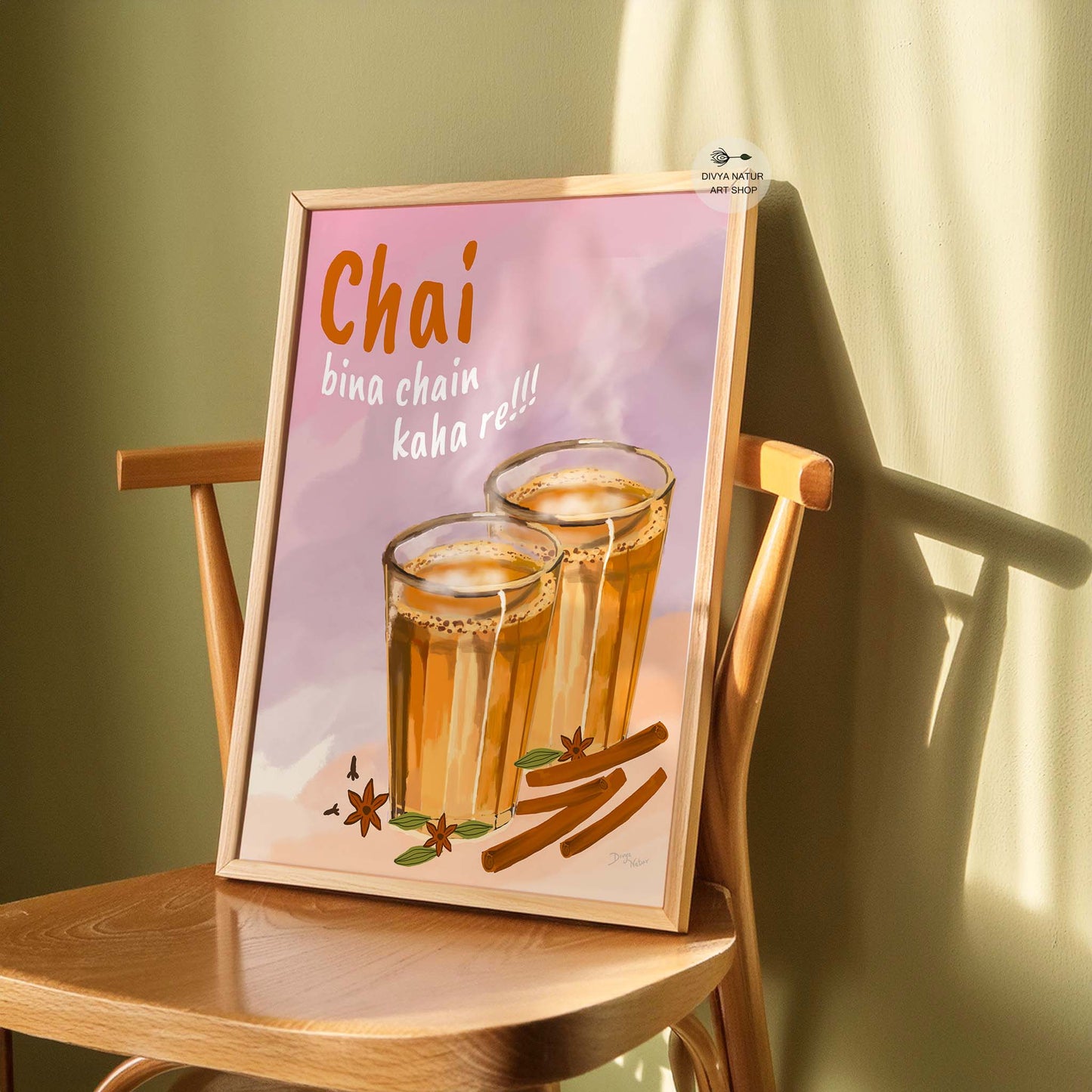 Chai lover wall décor featuring fun Hindi quote and masala chai vibes.