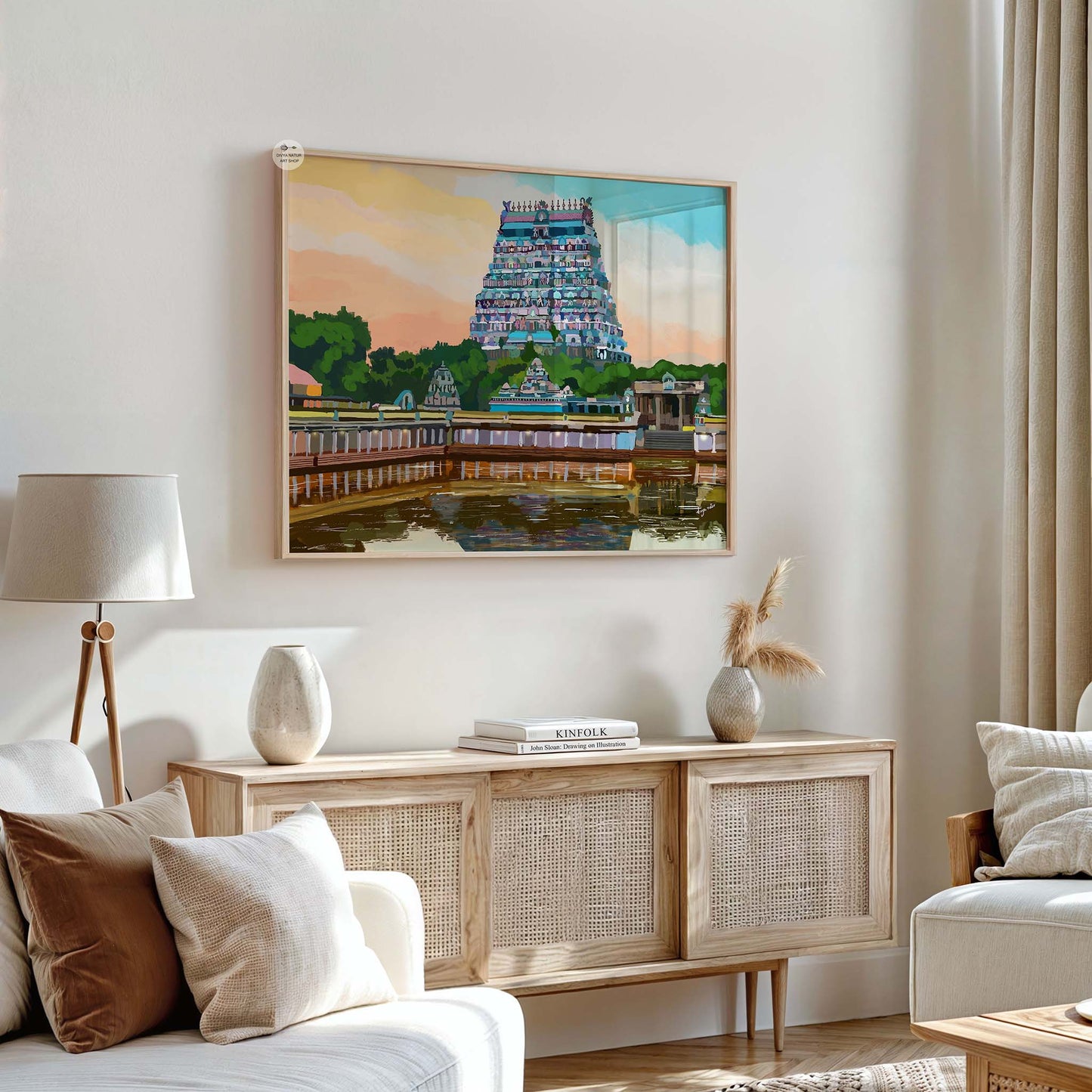 Tamil Nadu heritage art print featuring Chidambaram temple reflected in water