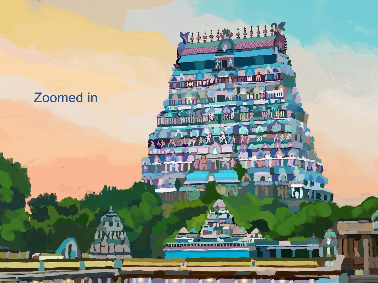 South Indian architecture art print of Chidambaram temple during golden twilight