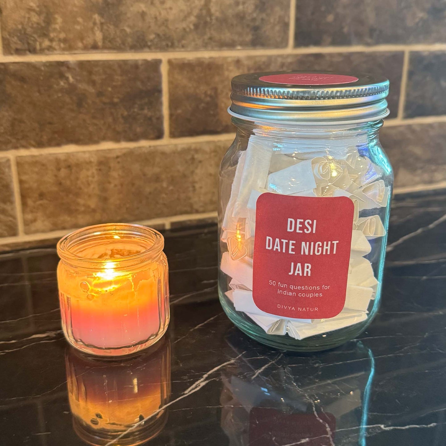 Relationship conversation jar designed for couples to share stories and laughter