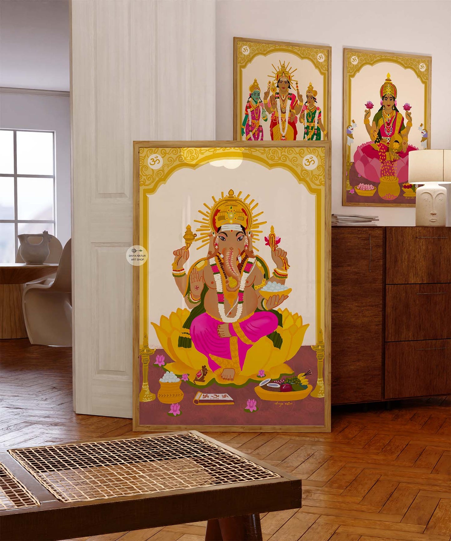 Vibrant Hindu god Ganesha wall art for living room or meditation corner