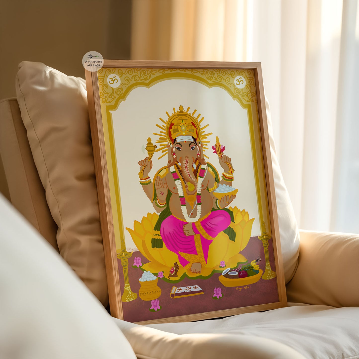 Hand-illustrated Ganesha artwork print with cultural details and symbolism