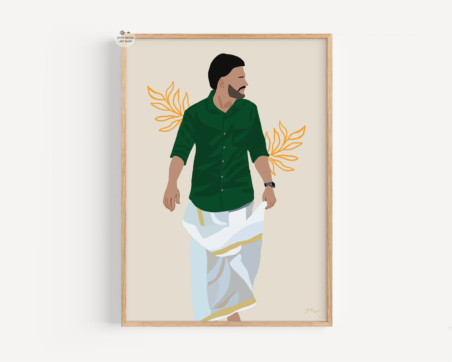 Cultural wall art of South Indian man in dhoti, perfect for ethnic home décor