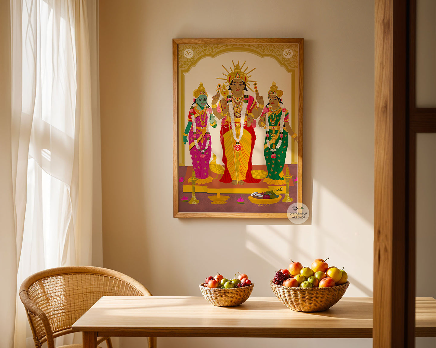Murugan fine art print with consorts Valli and Deivayanai for prayer room