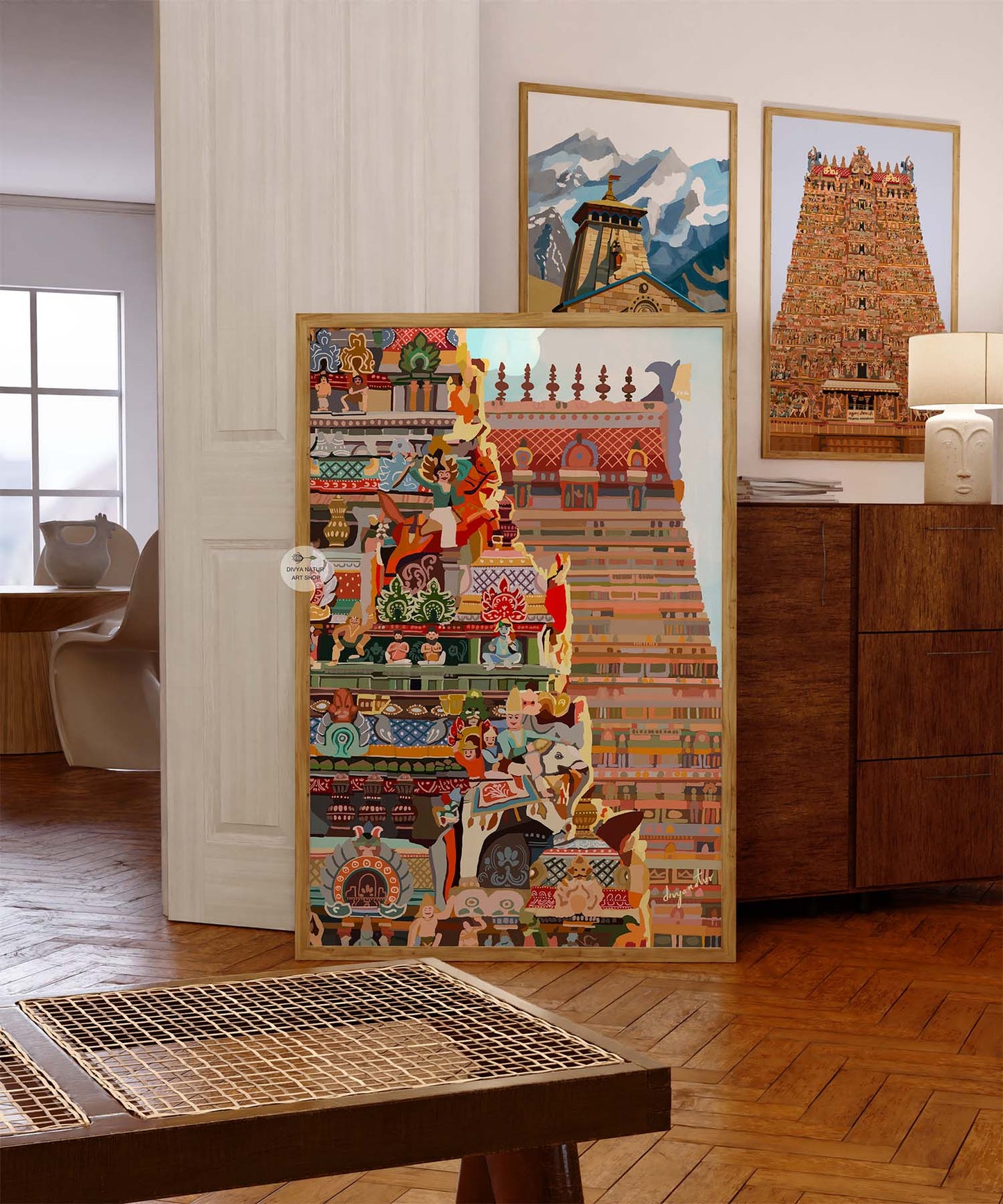 Gallery-grade print of Srirangam Temple gopuram with detailed architectural art
