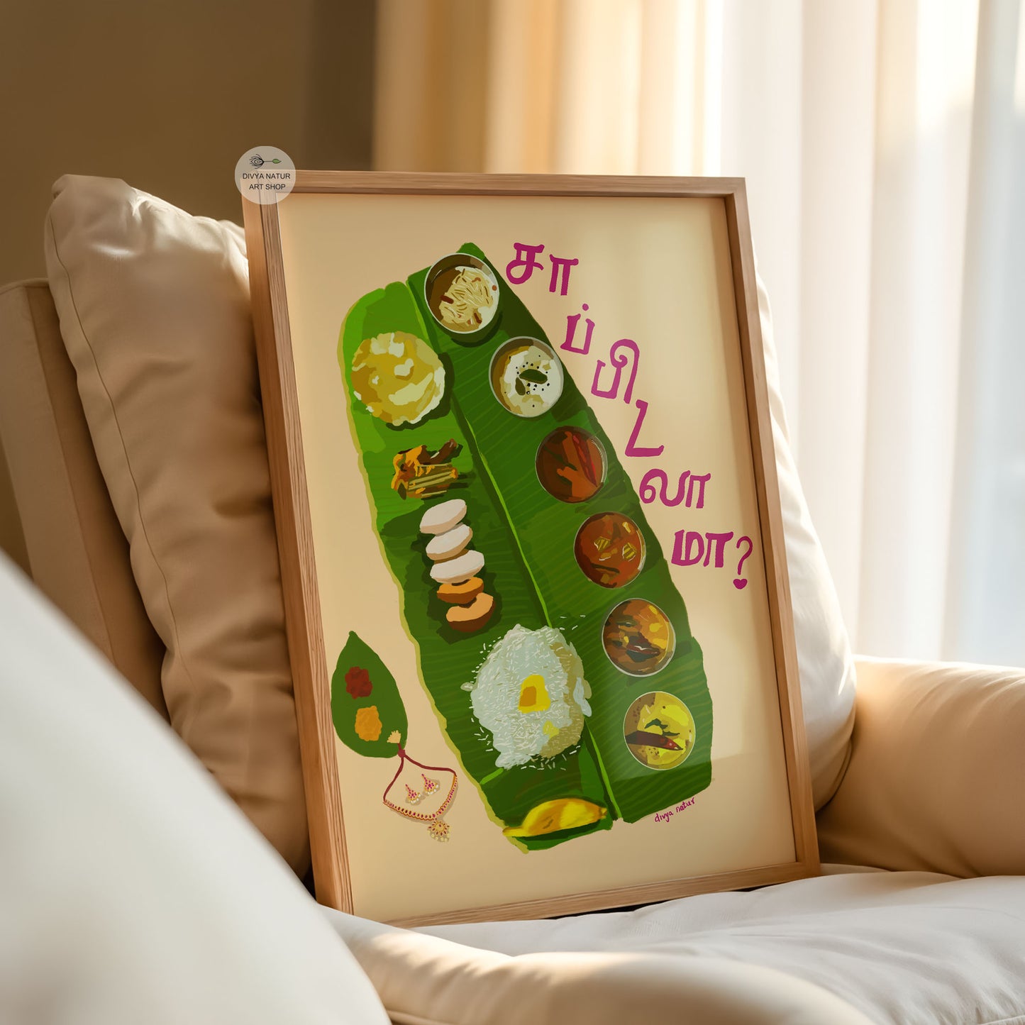 Banana leaf thali painting showcasing Tamil Nadu culinary tradition