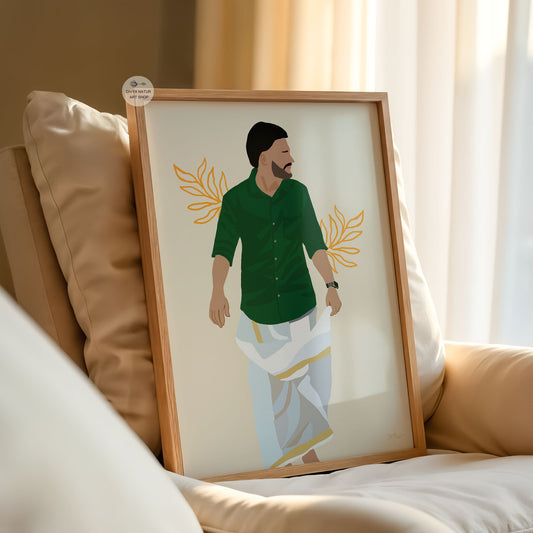 Elegant faceless portrait of a man in dhoti, ethnic South Indian attire artwork