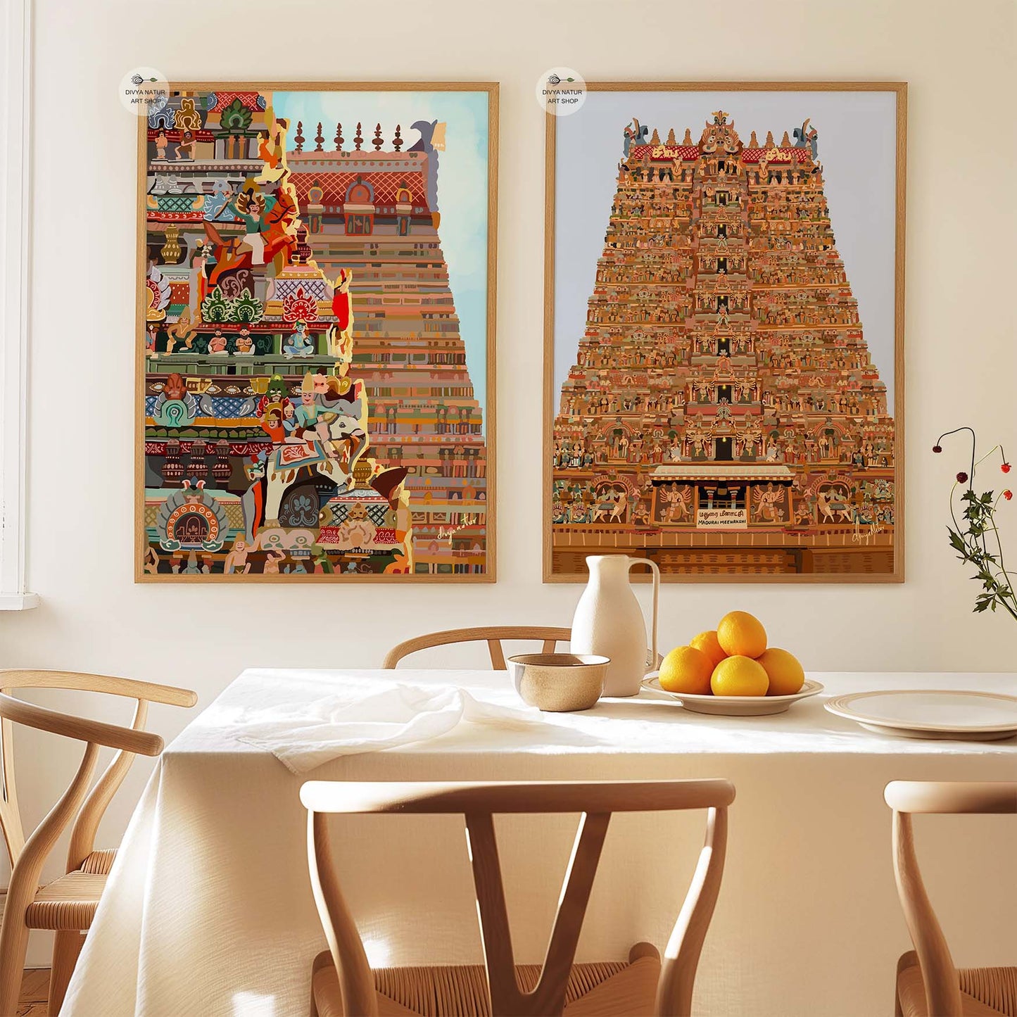 Colorful gopuram artwork of Srirangam Temple for cultural and spiritual decor