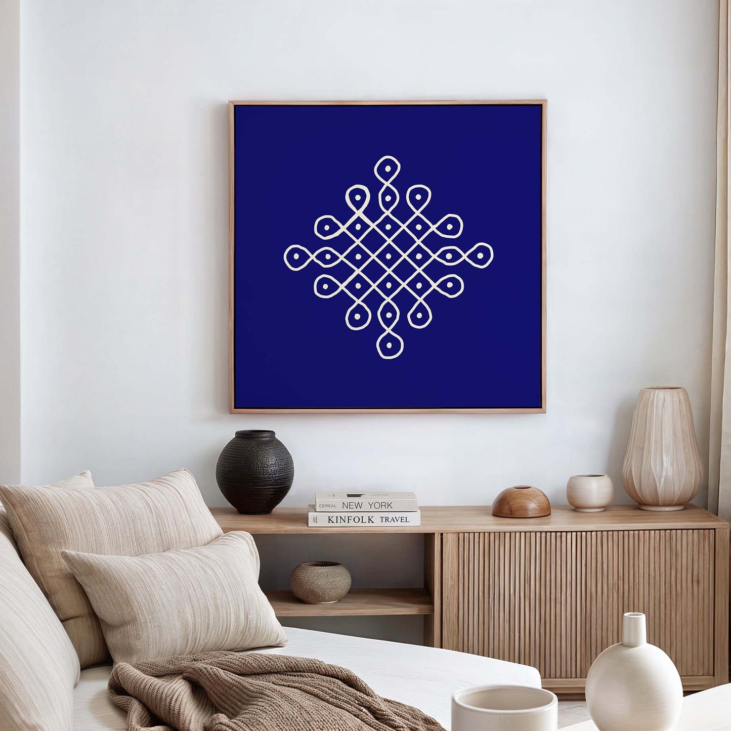 Minimal kolam design artwork for Indian cultural home decor