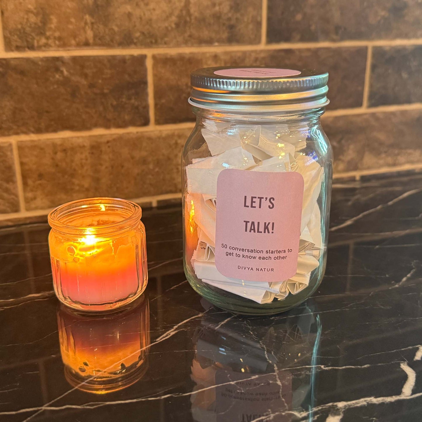 Fun question jar designed to help people connect through meaningful conversations