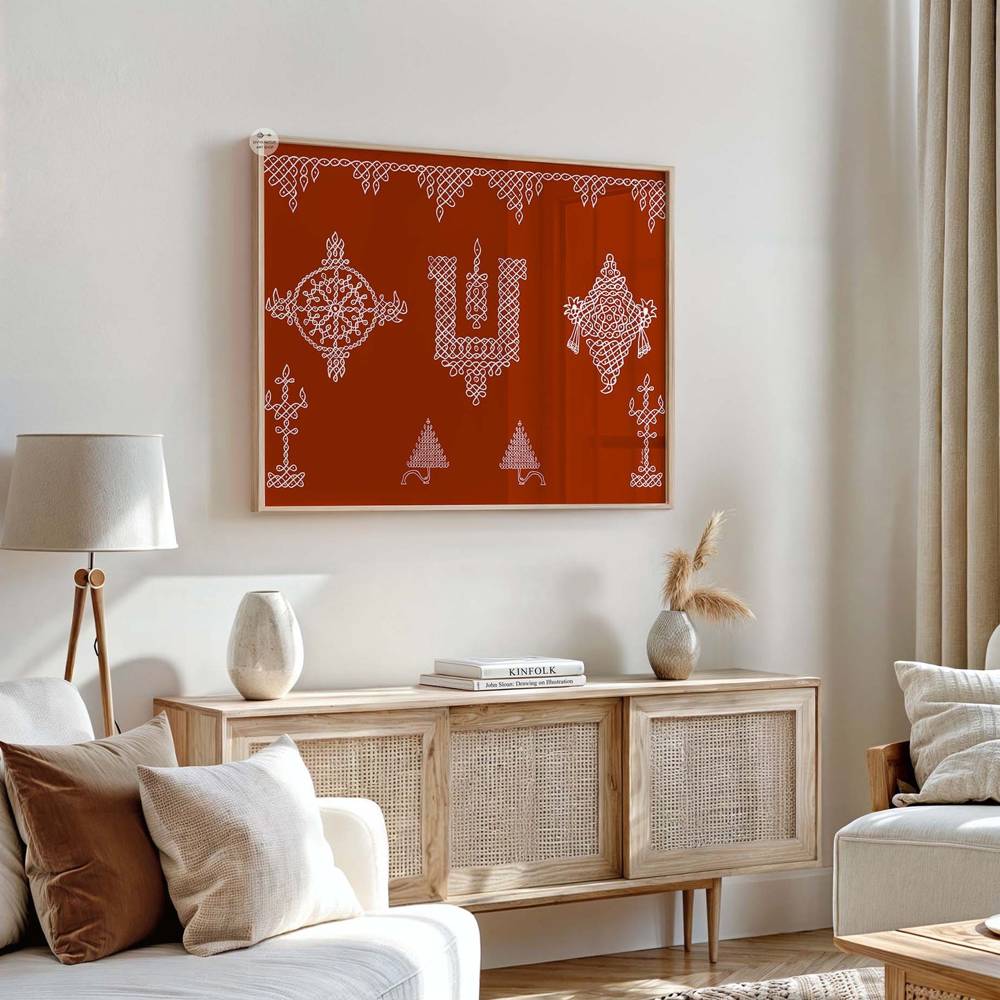 Premium fine art print with Vishnu Shanku Chakra kolam rangoli designs