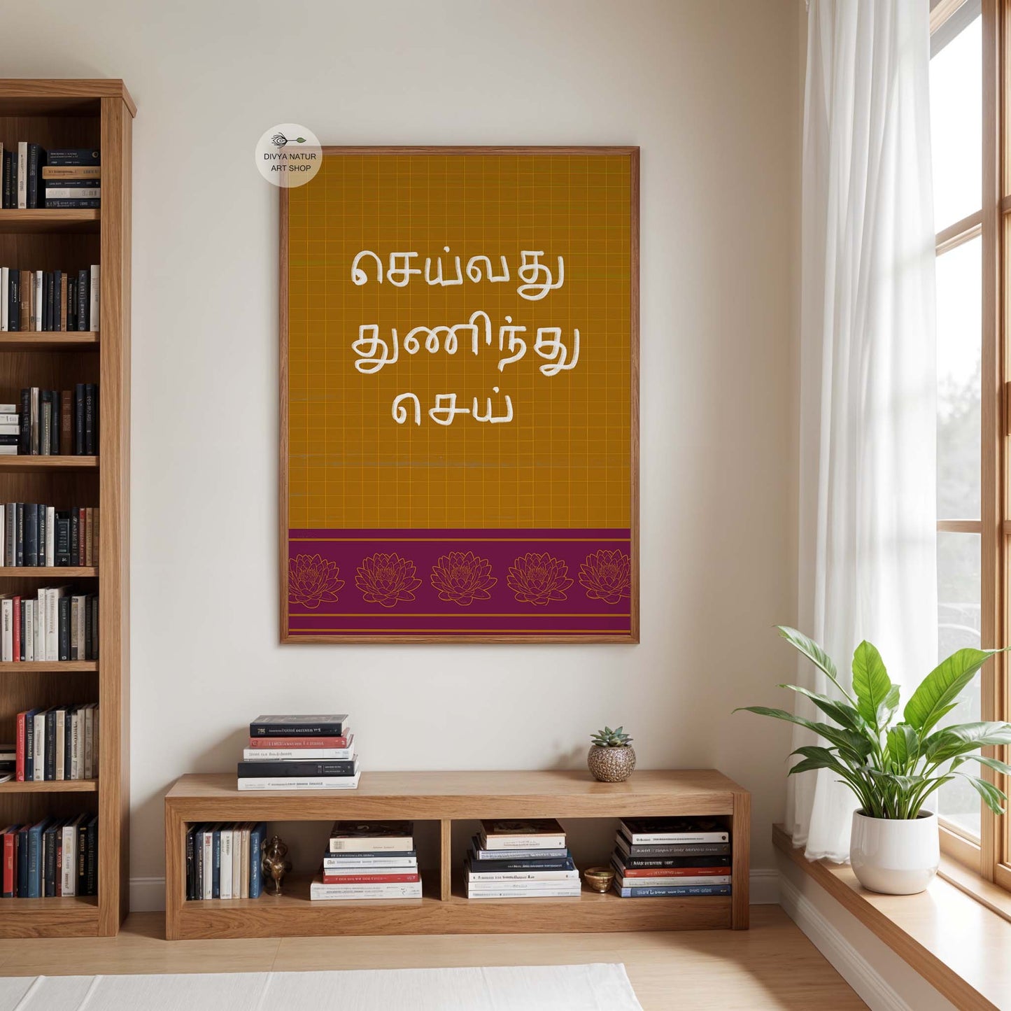 Tamil typography poster with cultural Indian design and bold inspirational message.