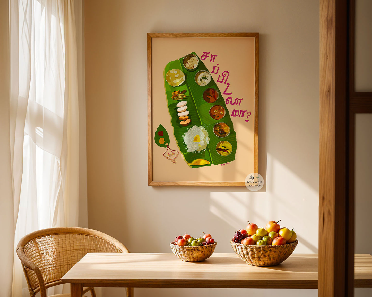 Colorful South Indian meal artwork for dining room and food lovers