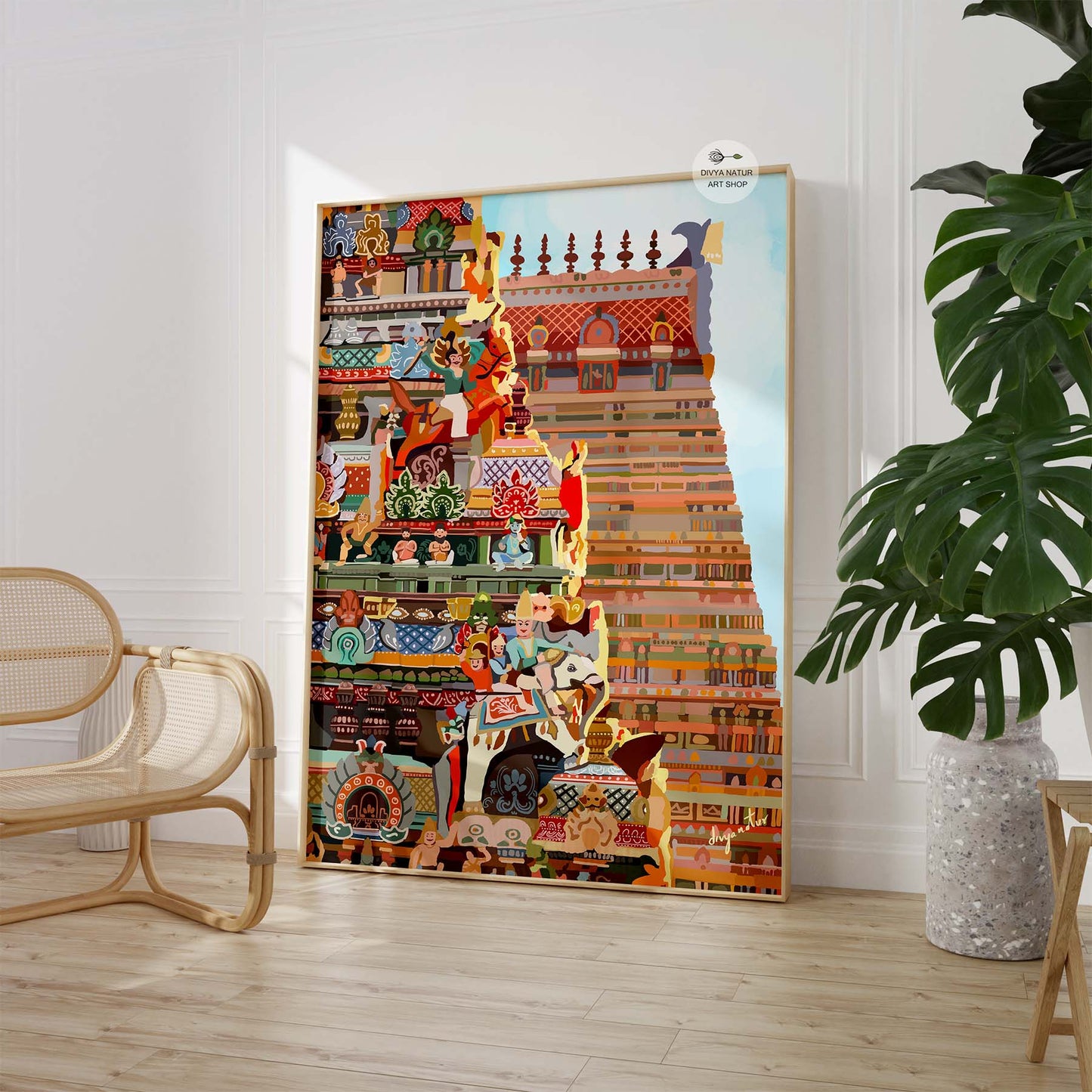 South Indian temple tower artwork inspired by Srirangam Ranganathaswamy Temple