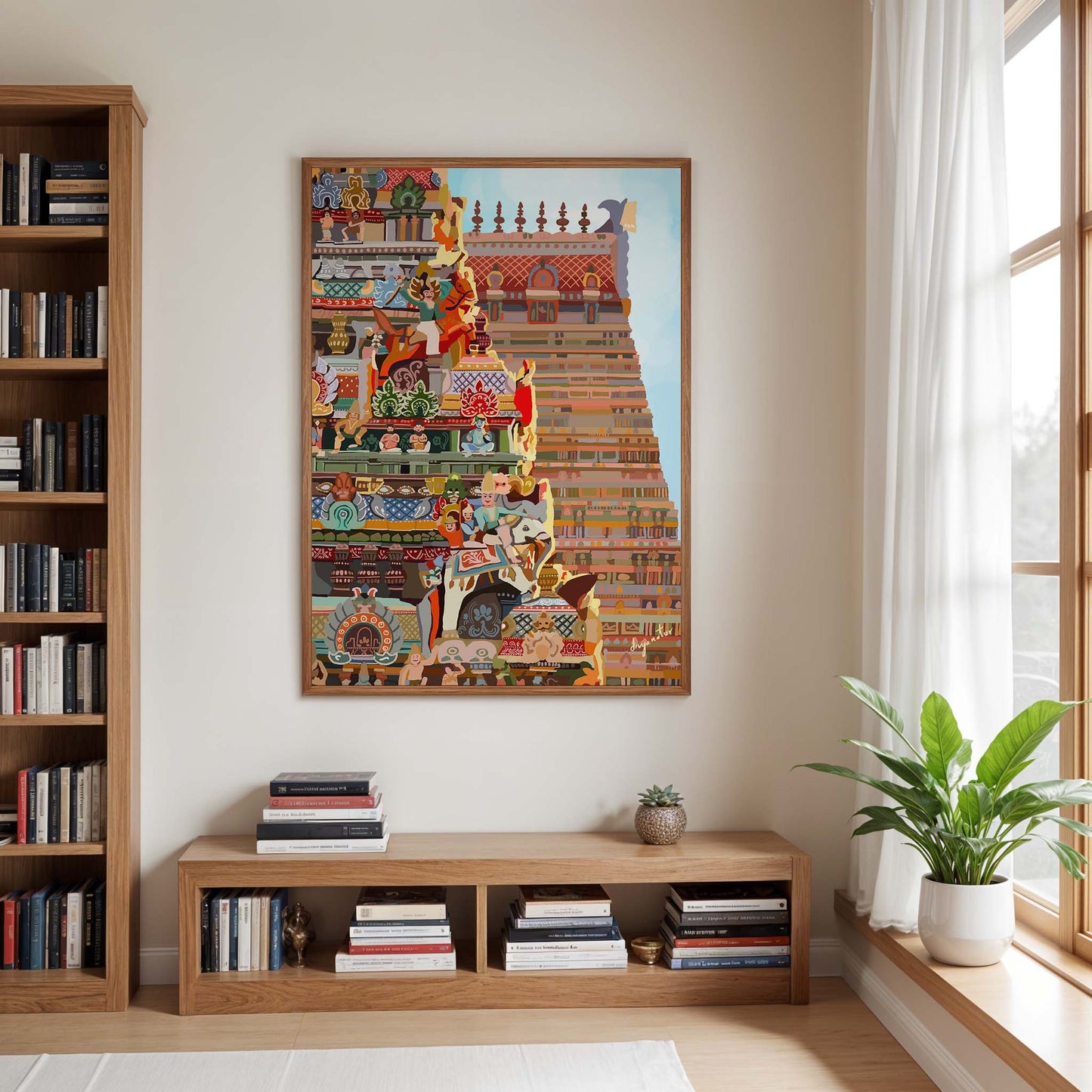 Premium fine art print of Srirangam Temple with intricate gopuram illustration
