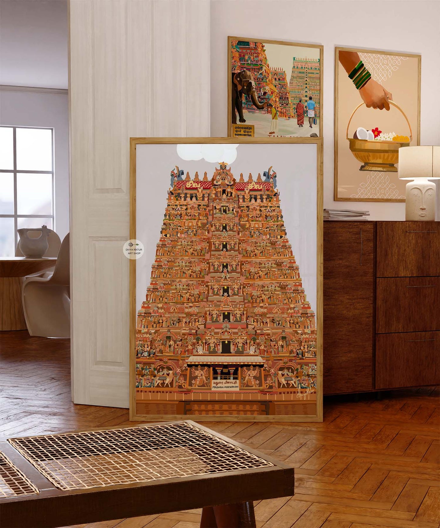 Gallery-grade print of Madurai Meenakshi Temple gopuram with cultural detailing