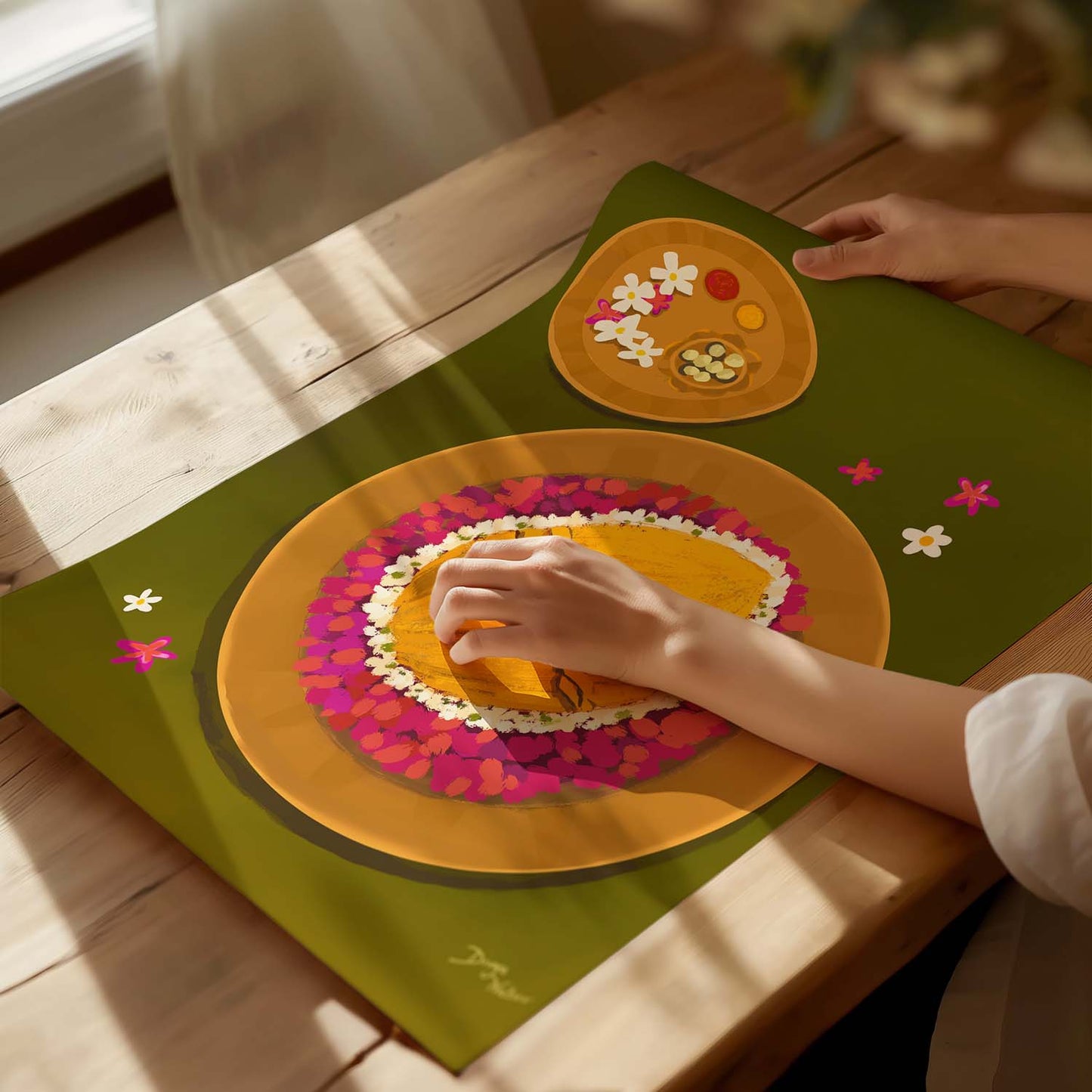 Indian wedding art print featuring a thali with offerings, symbolizing a mangalsutra.