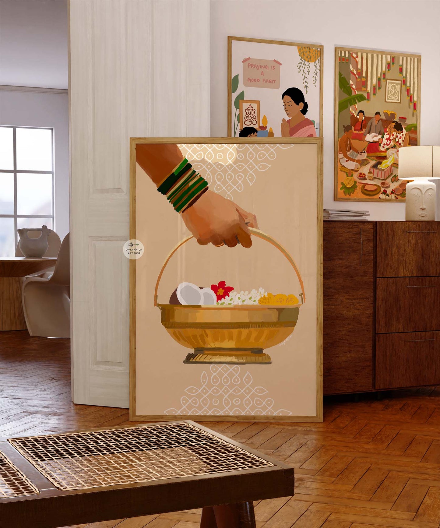 Traditional Indian basket illustration used for rituals and festive home décor