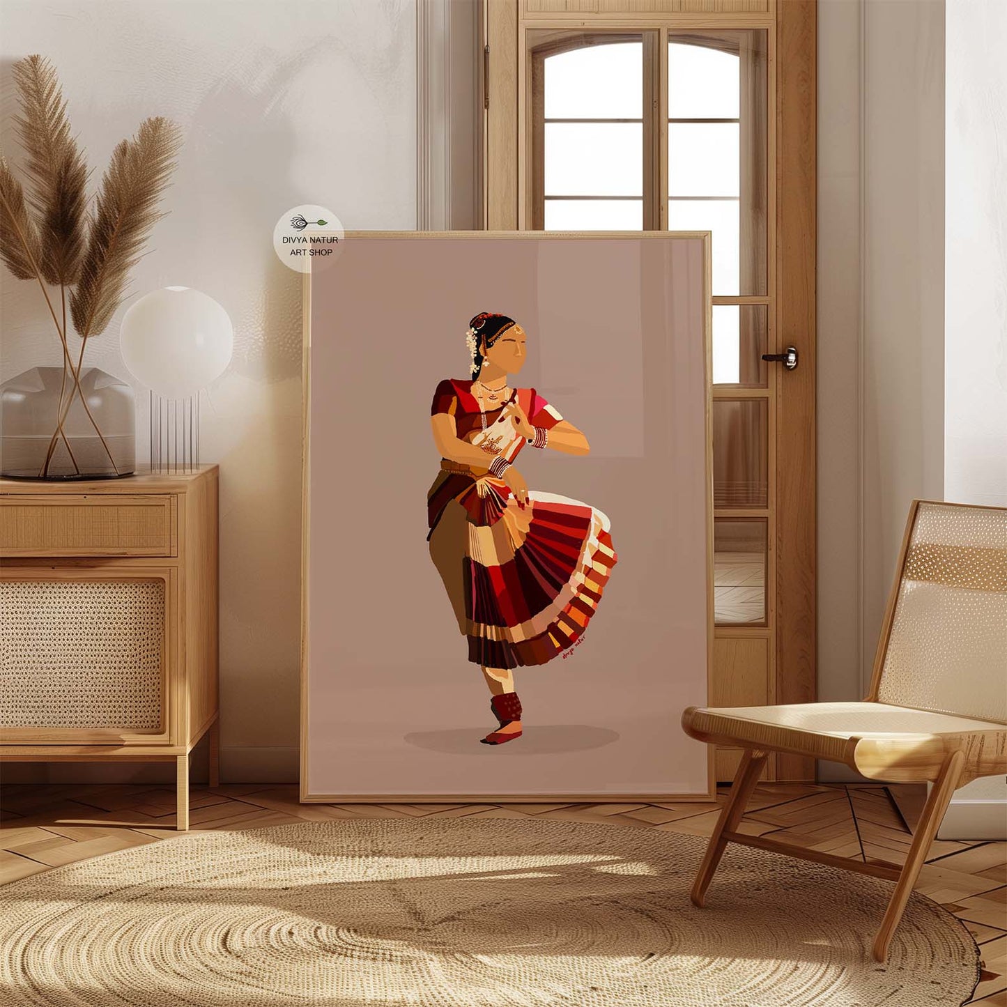 Bharatanatyam pose illustration on brown background