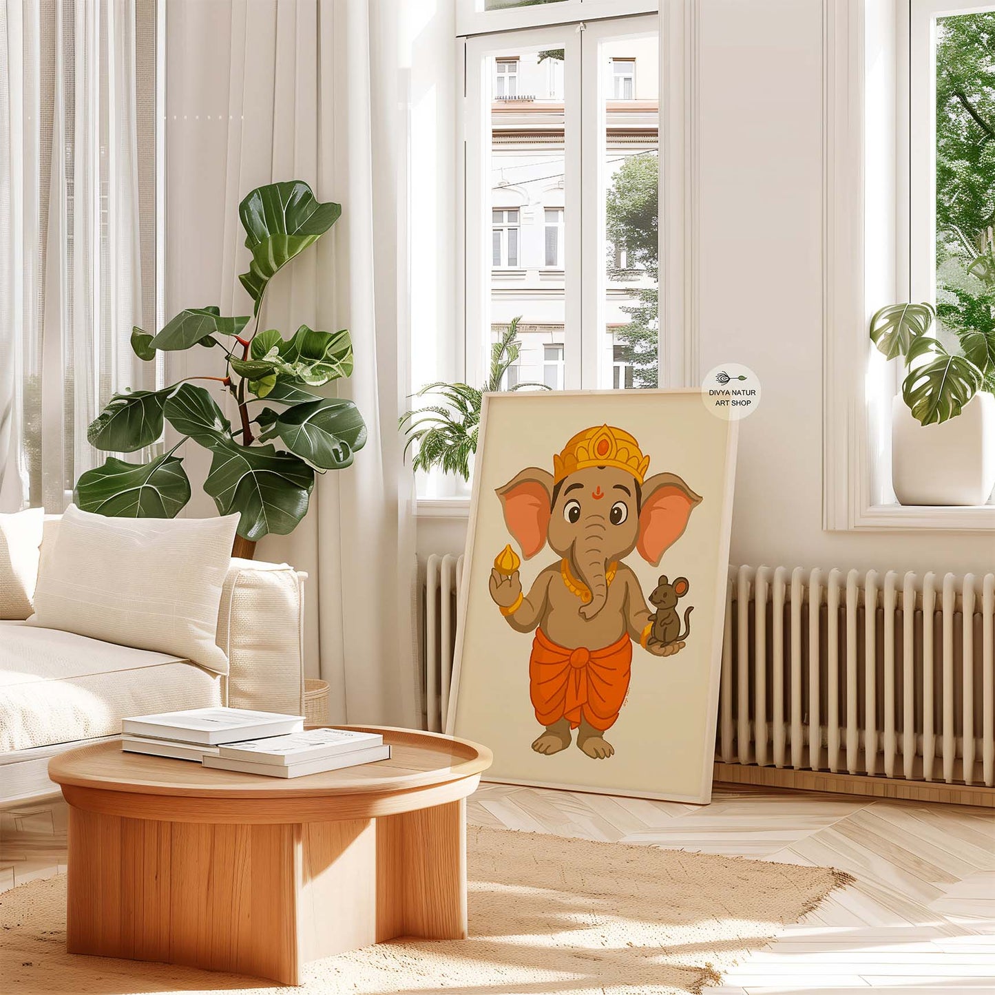 Hindu Baby Ganesha print with traditional symbolism for home decor