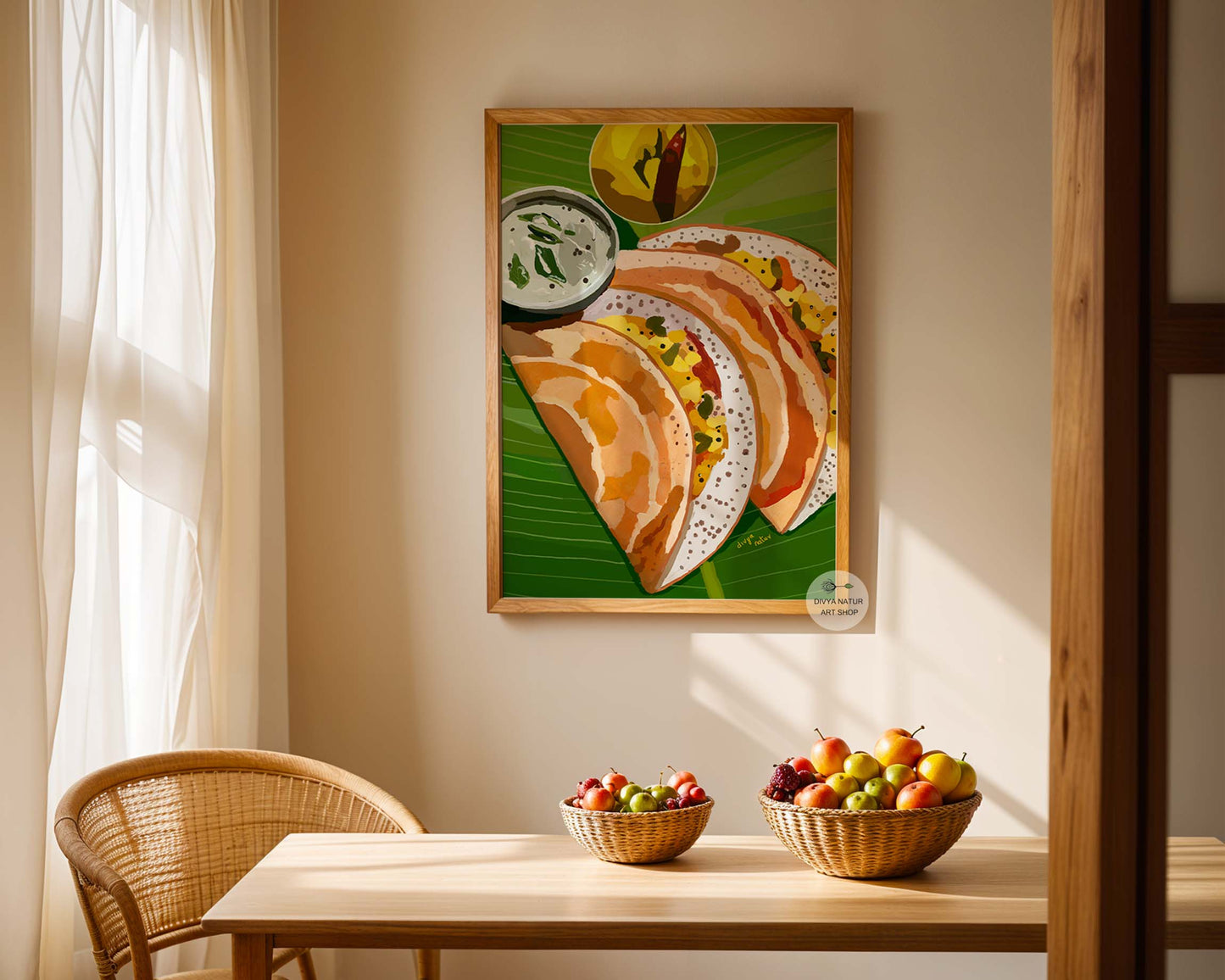 Masala dosa food artwork perfect for kitchen and dining room wall décor.