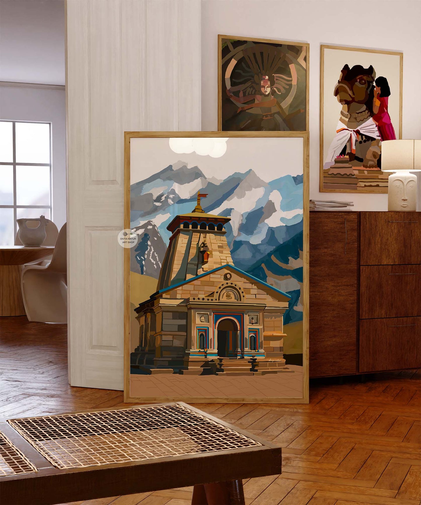 Spiritual wall art featuring Kedarnath Temple architecture in Uttarakhand