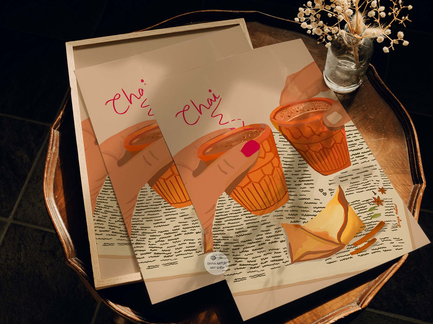 Cozy Indian tea and samosa painting for café and dining wall décor