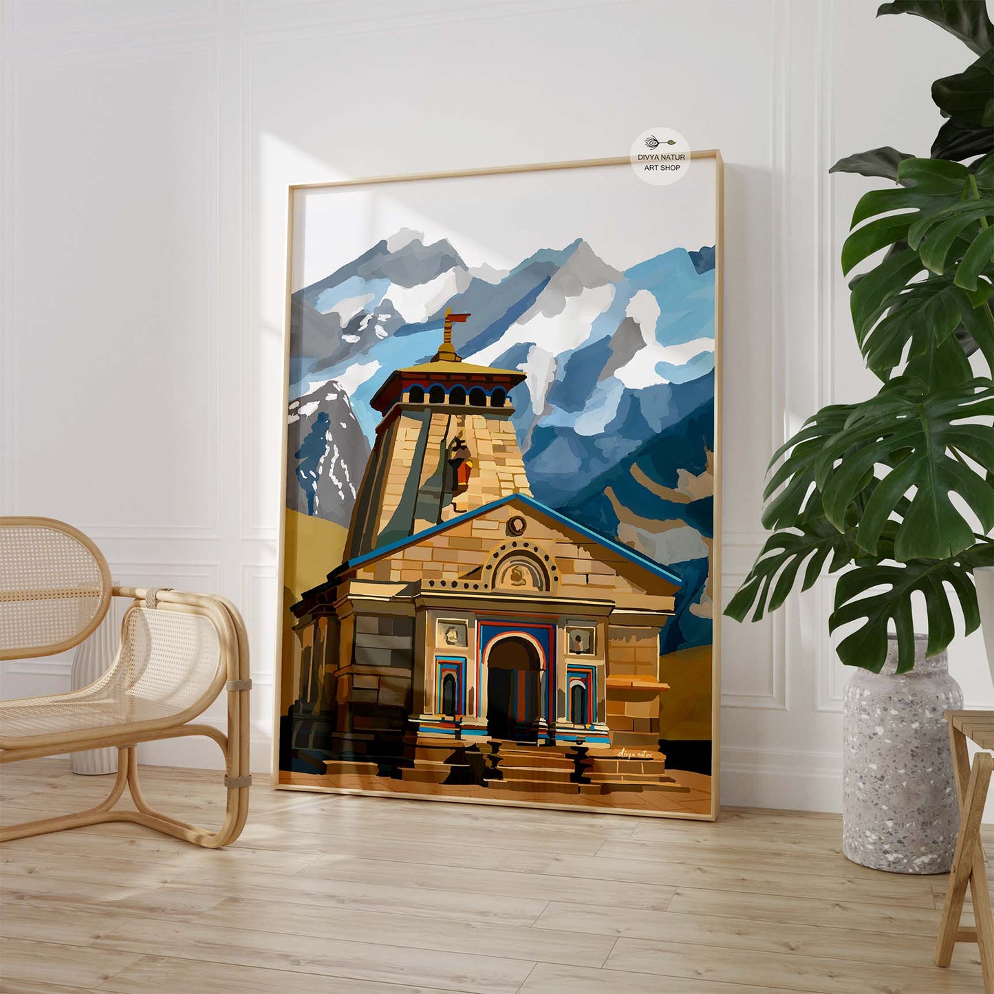 Vibrant fine art print of Kedarnath Temple for religious home decoration
