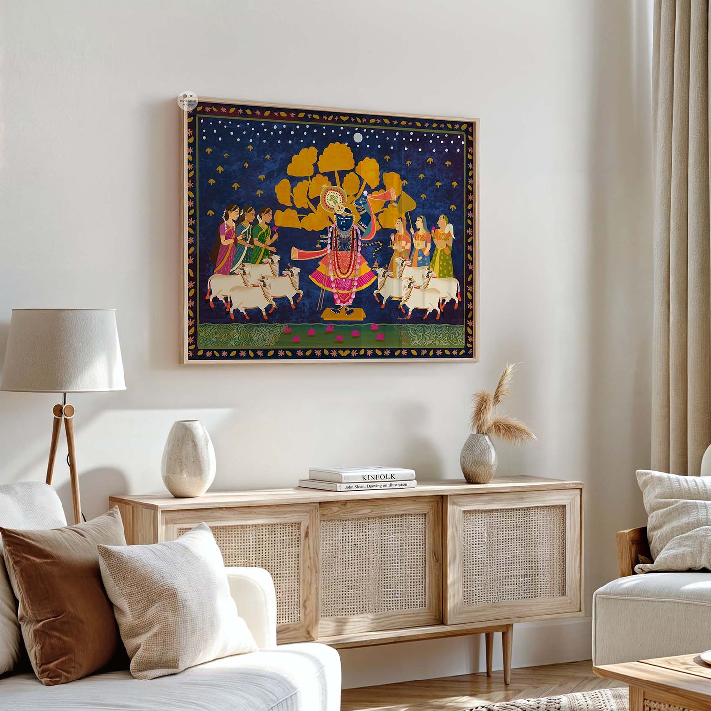 Hindu Krishna art print perfect for Diwali or Janmashtami home decorations