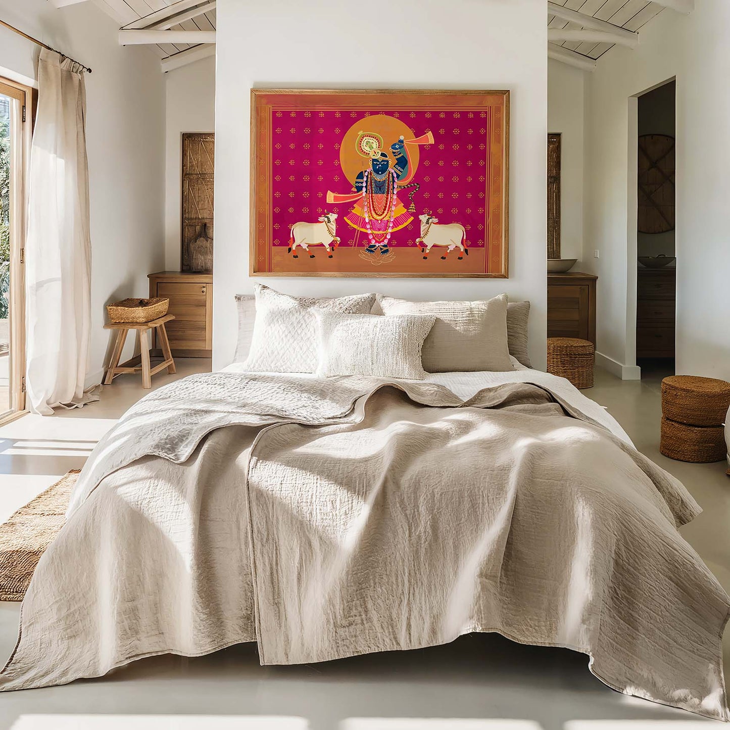 Premium Lord Krishna wall art print inspired by Pichwai paintings