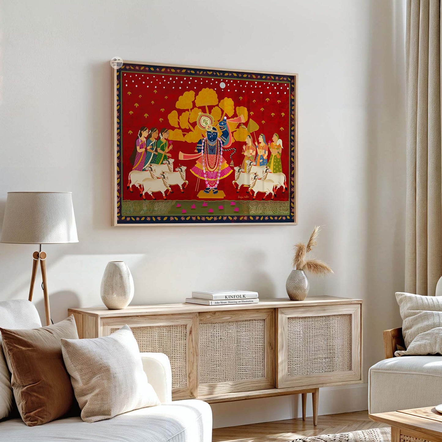 Premium Krishna fine art print radiating devotion, festivity, and tradition