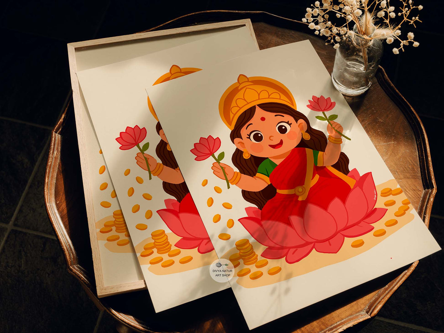 Cute child-like Goddess Lakshmi artwork for nursery or festive home decor
