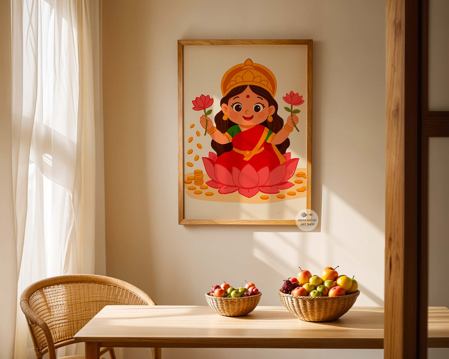 Premium wall art print of child-like Goddess Lakshmi in vibrant colors