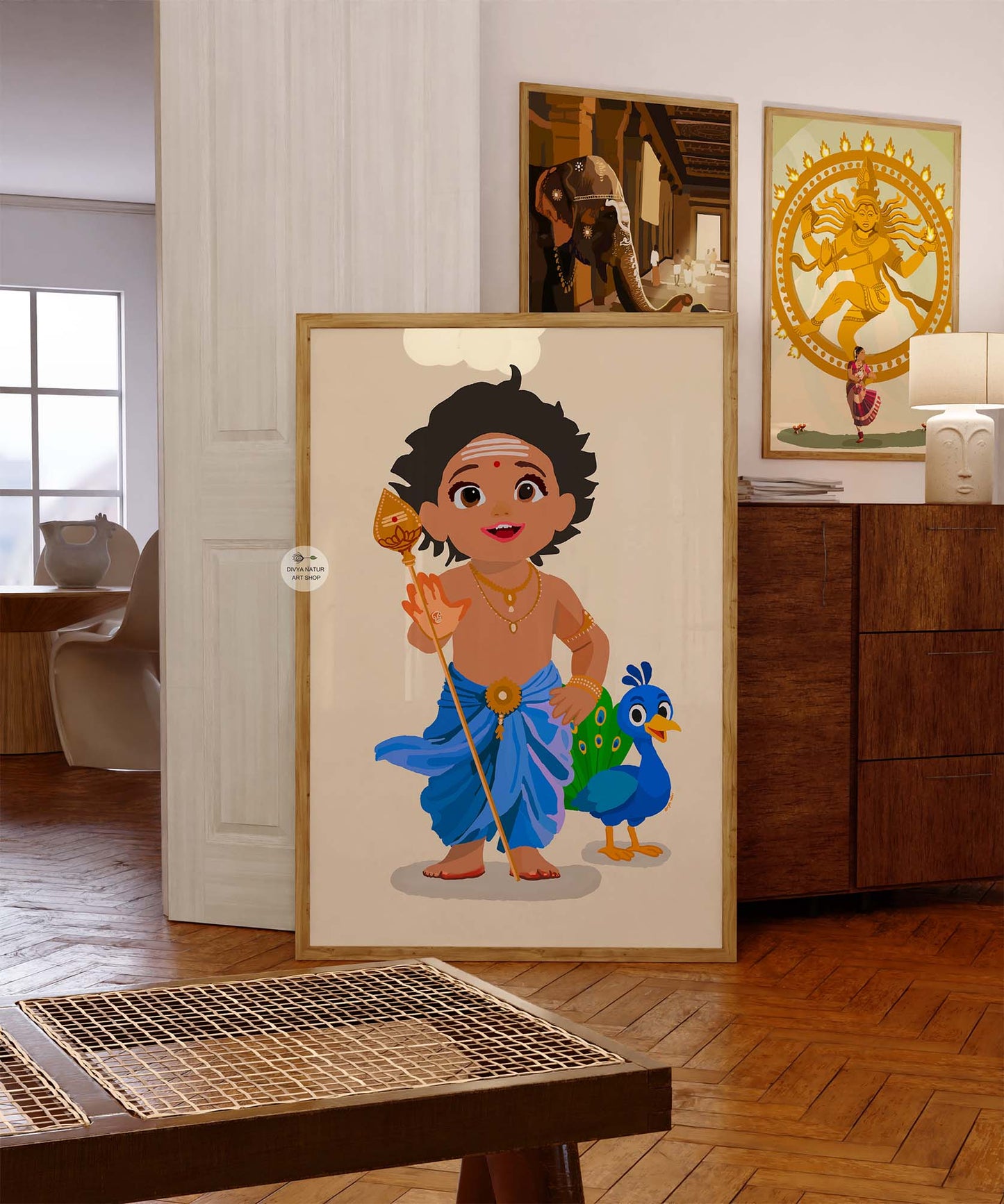 Adorable Kartikeya art print for kids’ rooms, baby showers, and Skanda Sashti celebrations