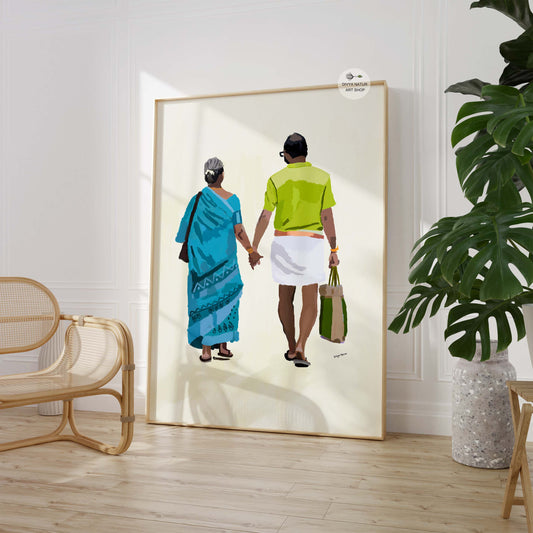Indian cultural digital art of a loving couple, perfect for home decor and meaningful gifts.