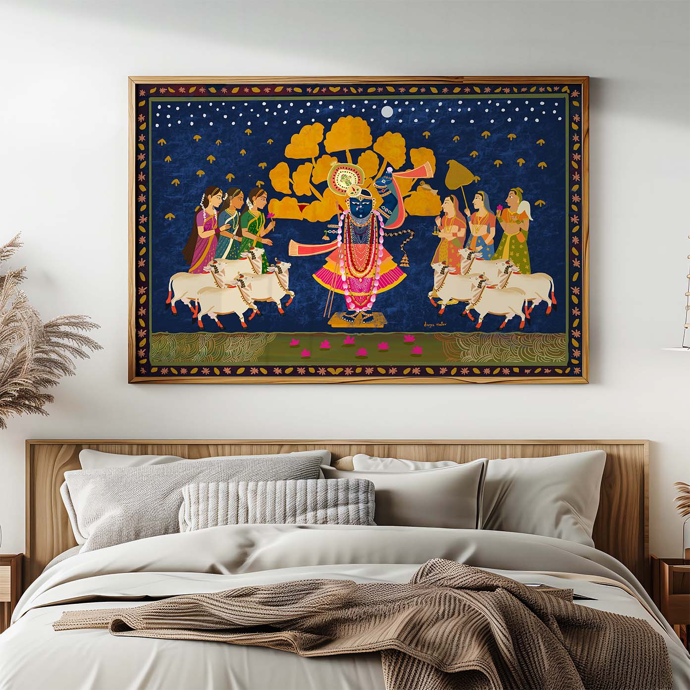 Spiritual Krishna painting print radiating devotion and cultural heritage