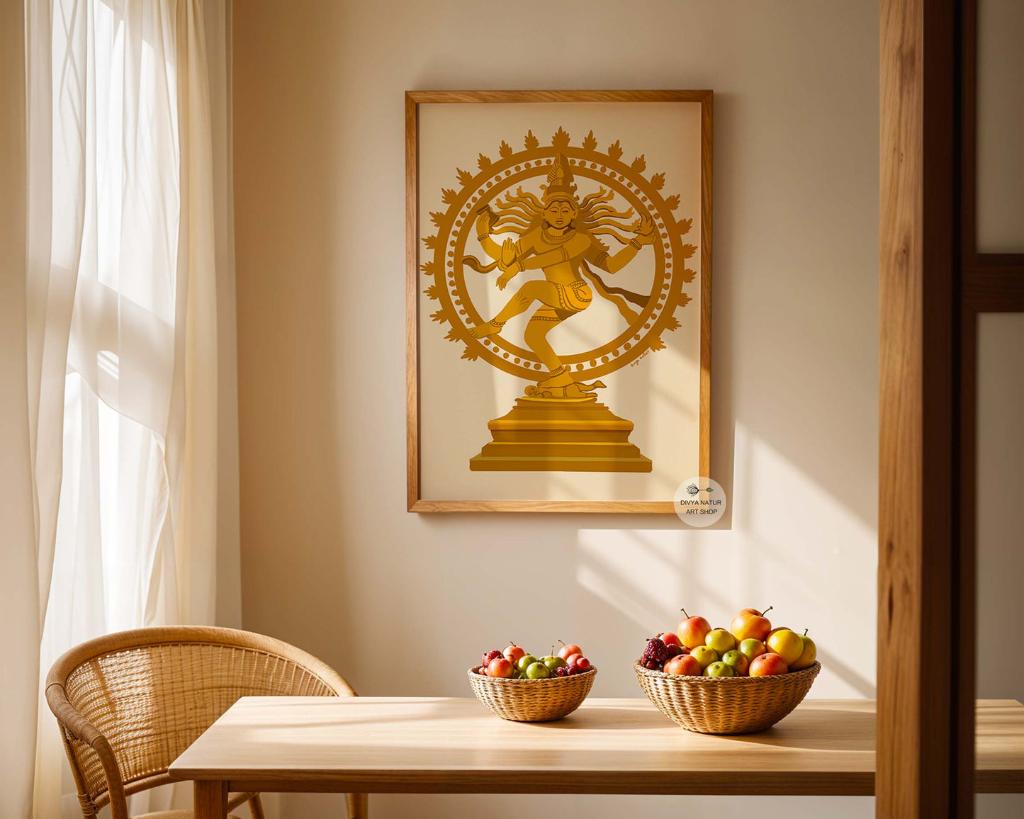 Hindu god Shiva cosmic dance artwork in warm tones for sacred home decor