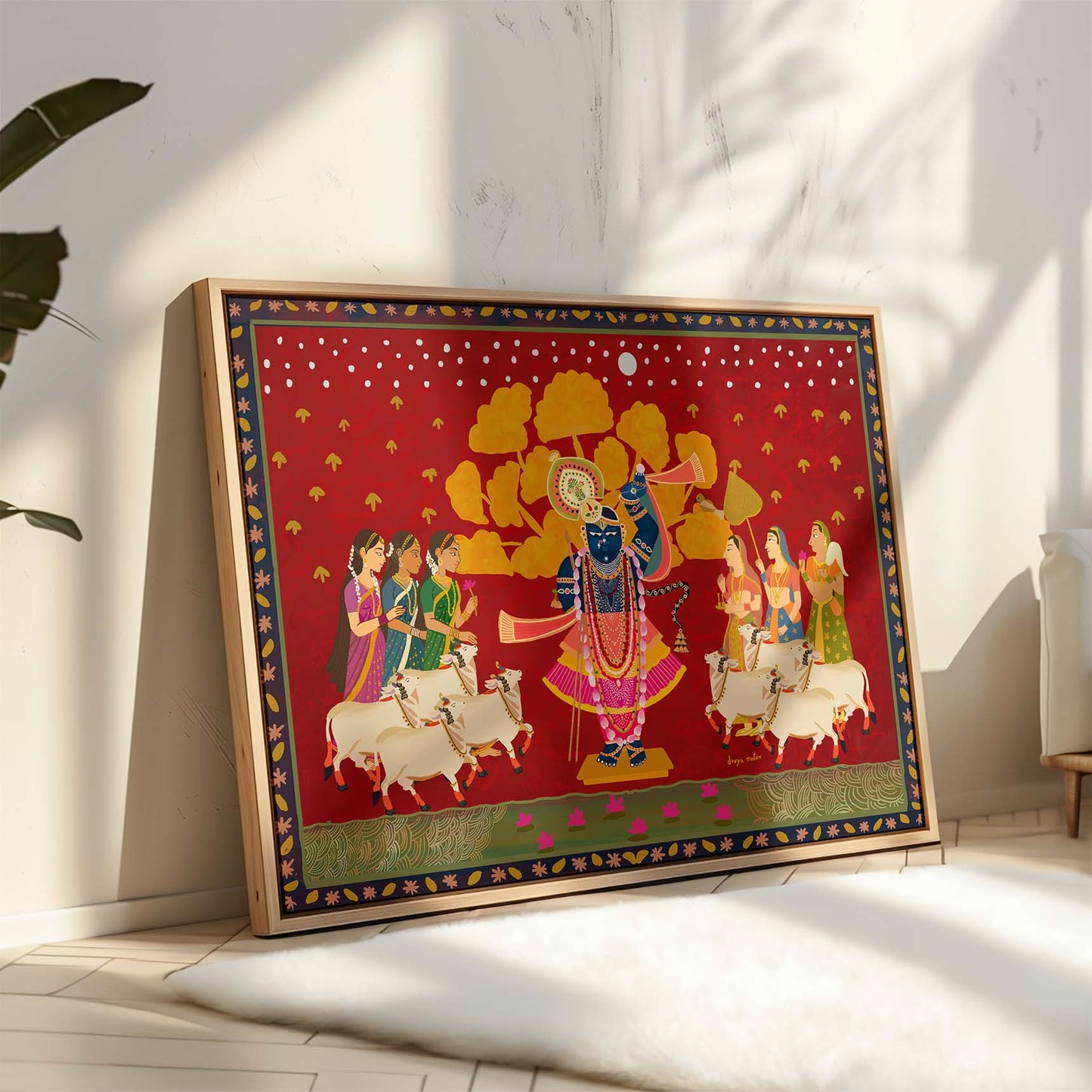 Hand-drawn Krishna art print perfect for traditional and spiritual décor