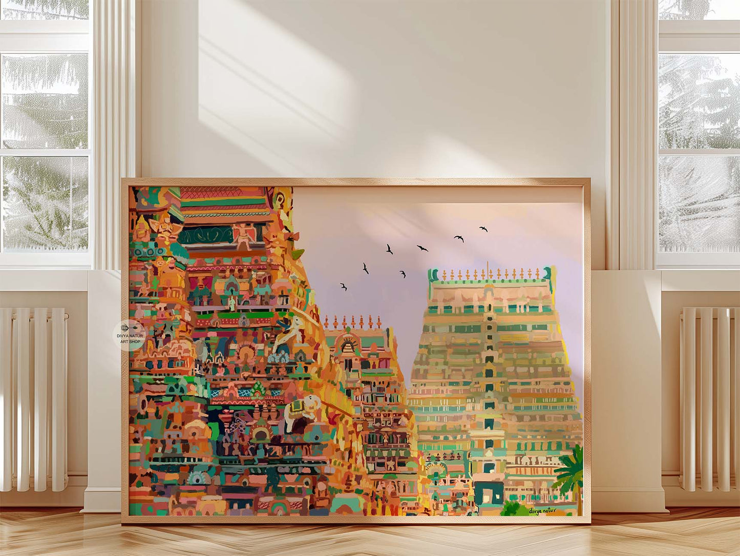 South Indian temple wall art featuring Srirangam’s historic architecture and cultural heritage