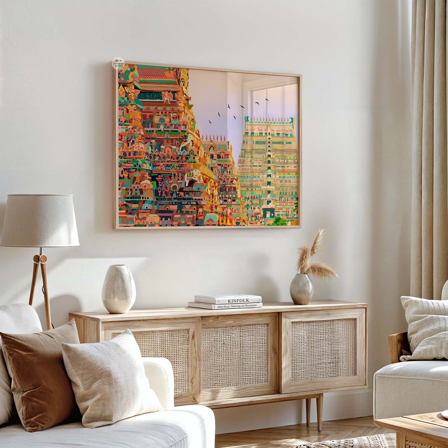 Vibrant illustration of Ranganathaswamy Temple, perfect for Indian cultural home décor