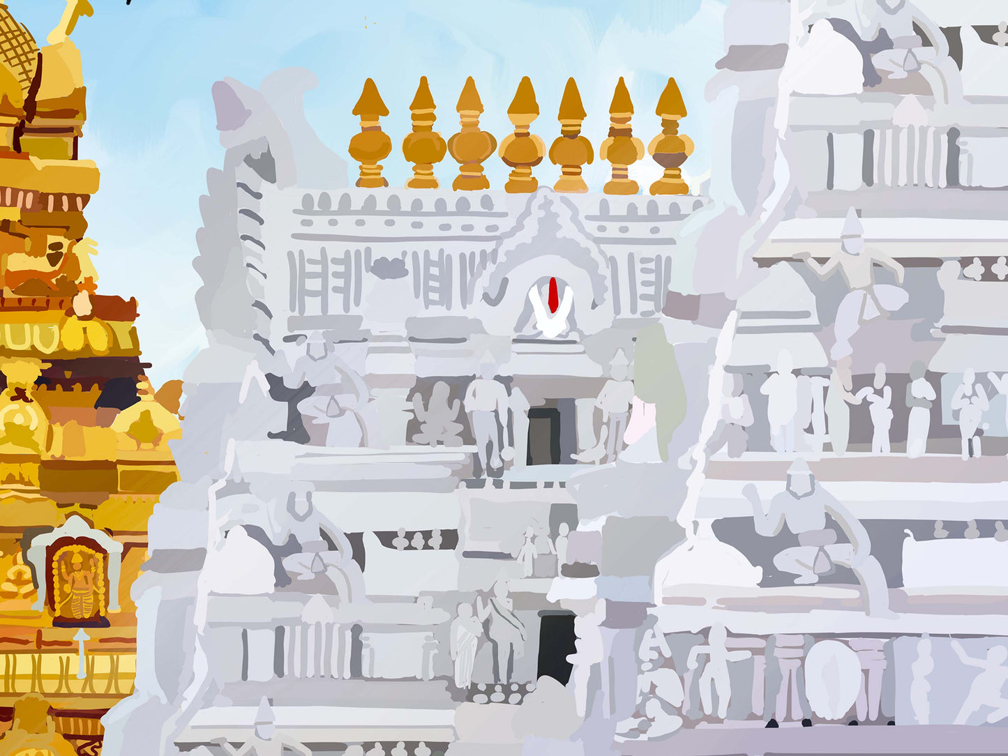 Serene Tirupati temple fine art print ideal for home décor, spiritual rooms, or gifting occasions