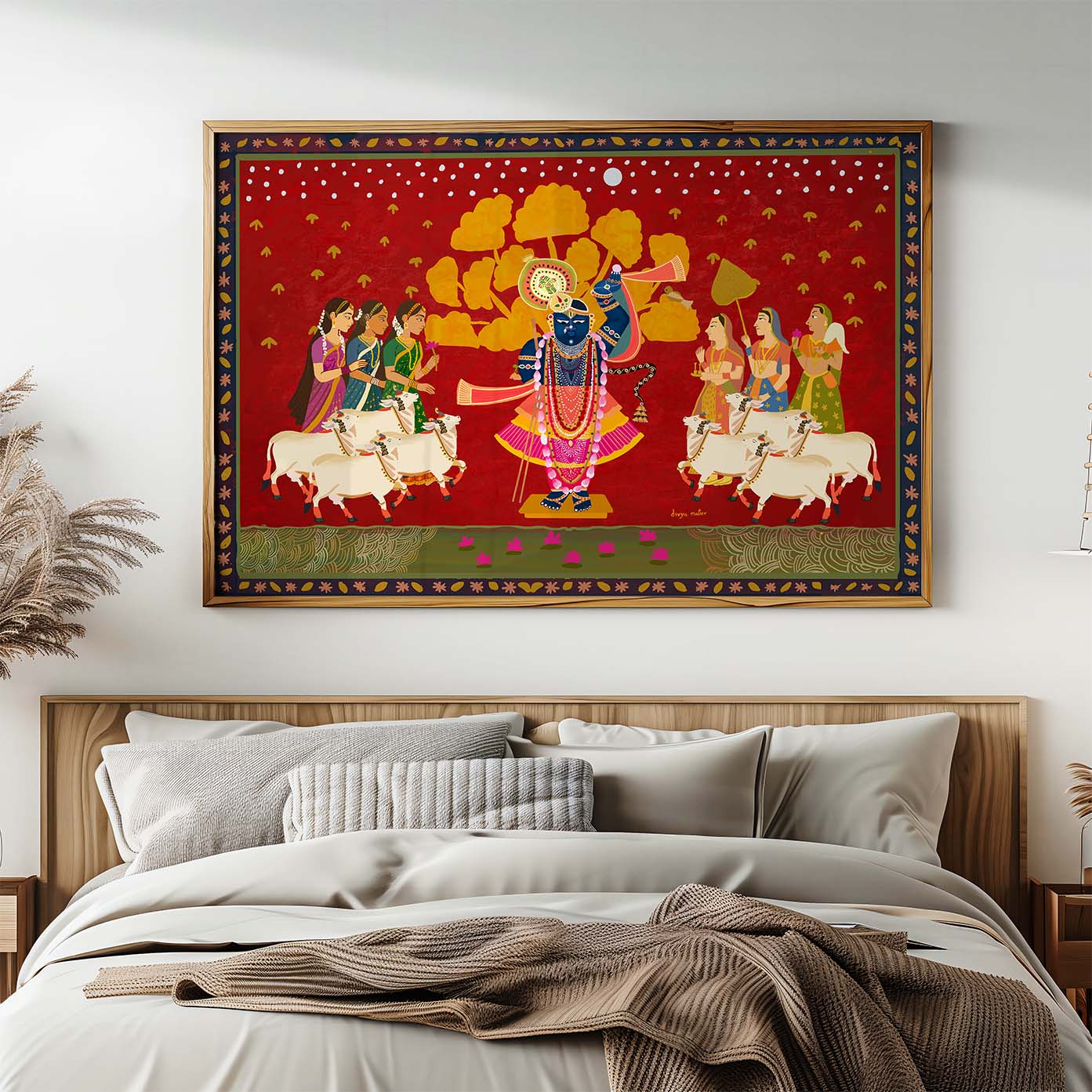 Vibrant Pichwai Krishna illustration uniting Indian regions through devotion