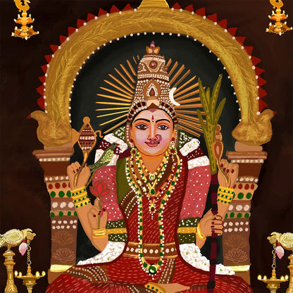 Lalitha Devi fine art print with dark background and traditional Indian temple-inspired details