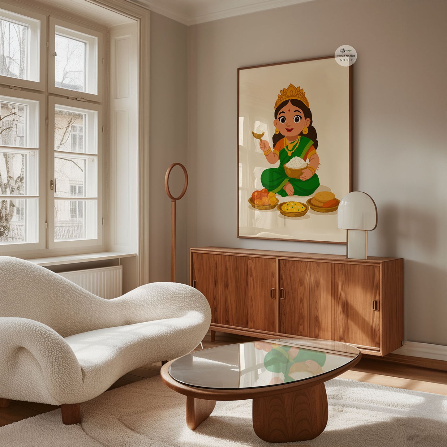 Illustrated Baby Annapurna devotional art for dining room decor