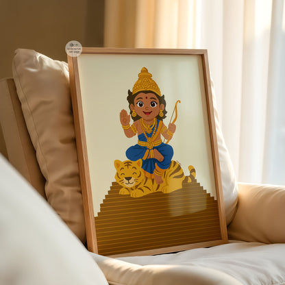 Baby Ayyappa Hindu god illustration inspired by Sabarimala pilgrimage