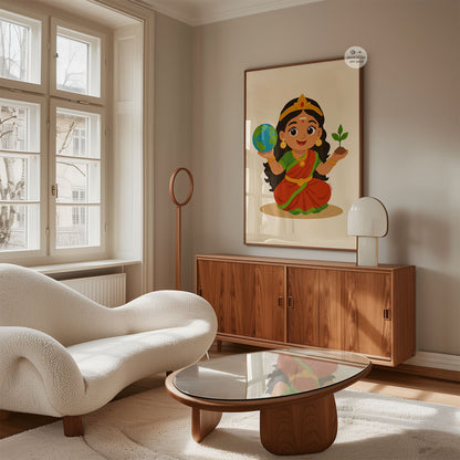 Nature themed nursery artwork featuring Baby Bhumi Devi
