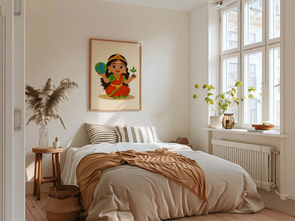 Illustrated Bhumi Devi holding globe and plant for eco decor