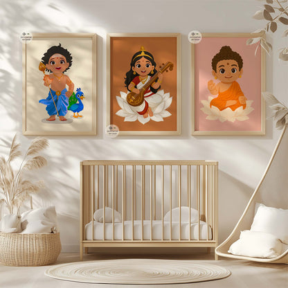 Minimal illustrated Buddha wall decor for modern spiritual home interiors